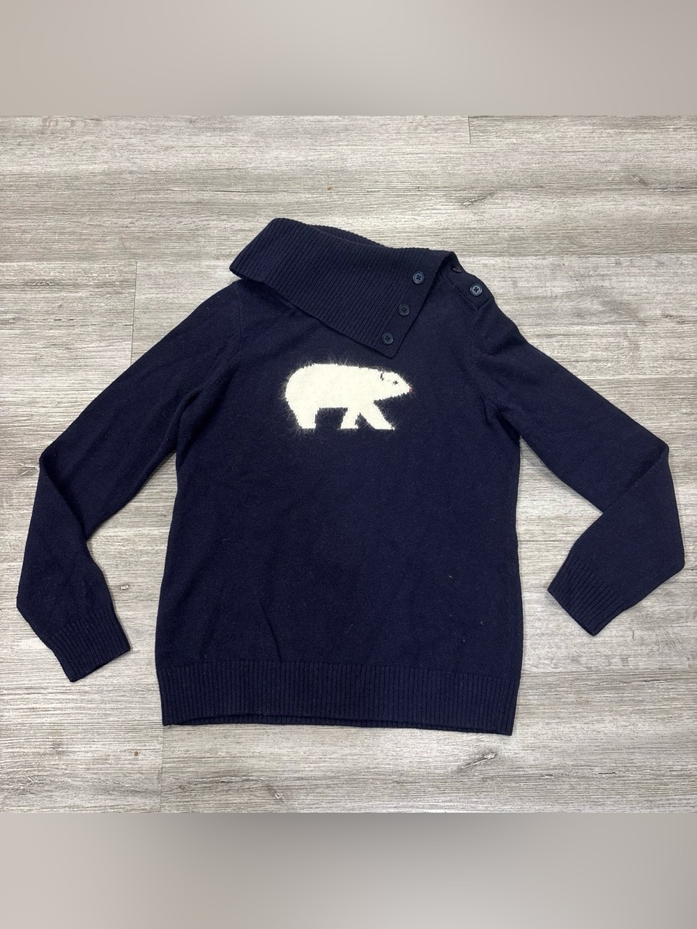 Talbots Navy Cowlneck Sweater White Polar Bear S petite wool/nylon/rabbit hair